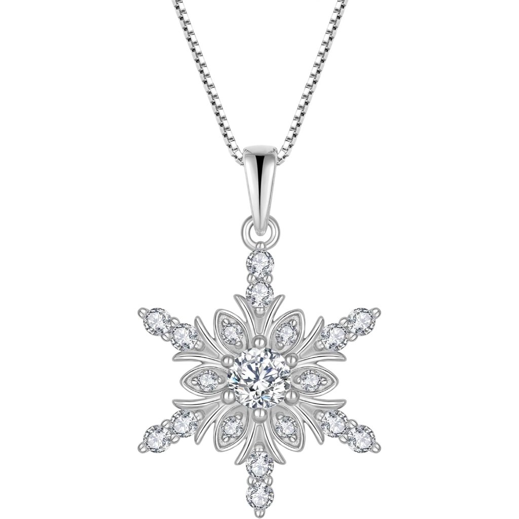 Sterling Silver Snowflake Necklace 3a Cubic Zirconia Womens Jewelry With Chain